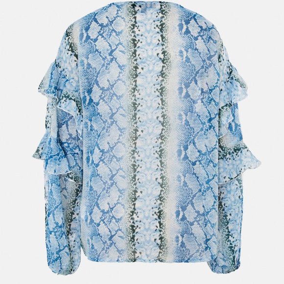 SALE $ NWT Missguided Blue Animal Print Frill Sleeve Chiffon Blouse - Picture 3 of 11